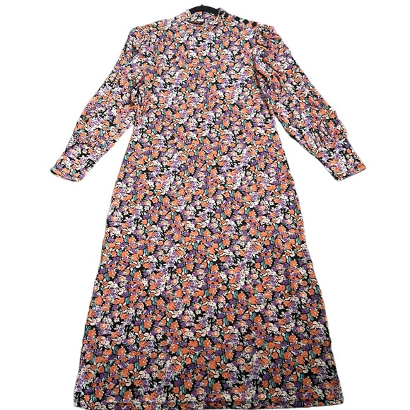 Mango verena floral balloons sleeves multi colored dress side slits size large - Picture 4 of 14
